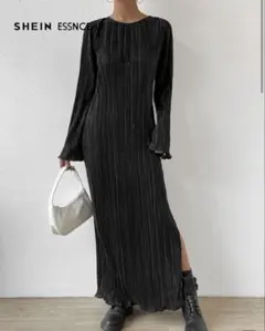 SHEIN ブラック プリーツ ロングワンピース Sサイズ