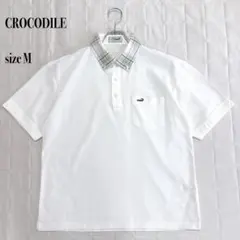 CROCODILE チェック襟 半袖ポロシャツ ホワイト M