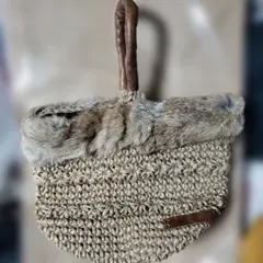 麻とファーのかごバッグ