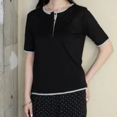 【forksy.】＜エブリデイシリーズ＞シアー 配色 ヘンリーネック Tシャツのサムネイル