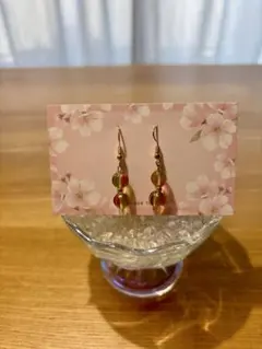 ハンドメイド ビーズ ピアス ピンク グリーン