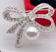 リボン　パール　ブローチ　結婚式　セレモニー　フォーマル　上品　バッグアレンジ