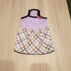 小型犬服ハンドメイド　パープルチェック柄キャミソール型ワンピース