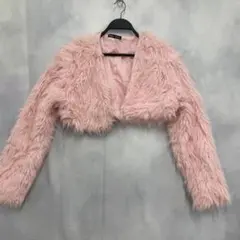 SHEIN ボレロ ファージャケット 長袖 ショート丈 ピンク もこもこ M