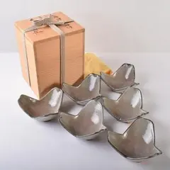 和食器　八幡窯　堀野証嗣造　唐津　割山椒　向付　六客　共箱　M　R7957 和食器 八幡窯 堀野証嗣造 唐津 割山椒 向付 六客 共