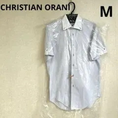 CHRISTIAN ORANI 青と白のストライプ ボタンダウン半袖シャツ　M