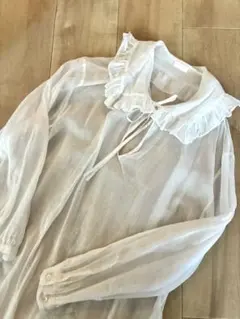 美品⭐️ エリテ Heriterレースカラーブラウス M リネン ピンタック