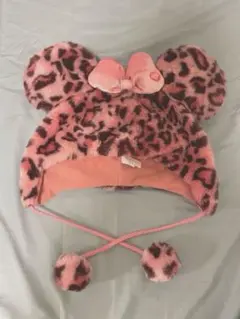 ディズニー　ピンクヒョウ柄　ミニー　ファンキャップ