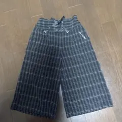黒と白のチェック柄ウエストリボン付きハーフパンツ