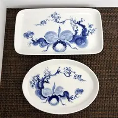 【未使用】マイセン meissen ブルーオーキッド 2枚 角皿/オーバル皿のサムネイル