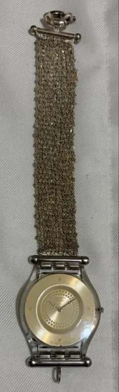 スウォッチ レディース腕時計 ゴールド文字盤 チェーンベルト