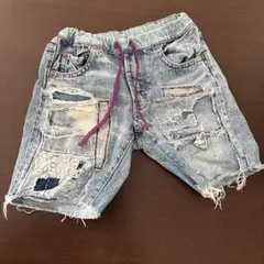 DENIM DUNGAREE ダメージ加工ハーフパンツ