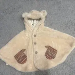 ポンチョ　アウター　子供服　ベージュ　リバーシブル　裏地柄
