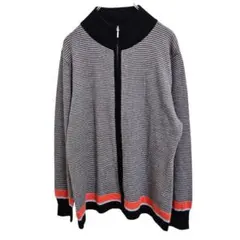 RAPASTEL ボーダーハイネック フルジップ ニット カーディガン M-L