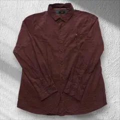 【美品】総柄 ドット柄 カジュアルシャツ ボルドー M きれいめ【D157】