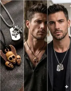 【2本セット】スカルウィング＆百合の紋章クロス ネックレス パンク ロック