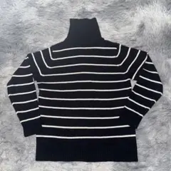 EveLatus メンズ タートルネックセーター 黒白ストライプ