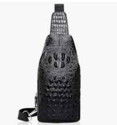 Whatna クロコダイル型押し牛革斜めがけボディバッグ