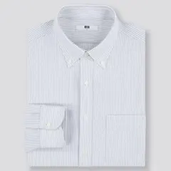 【ユニクロ】ファインクロスコンフォートストライプシャツ　グレー　XL 柔らか