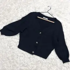 GRL✨美品　ニットカーディガン　リブ　ボリュームスリーブ　ブラック　（F）