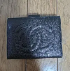 タイムセール中です。 CHANEL キャビアスキン 二つ折り財布　ブラック