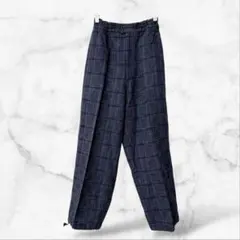 【彩匠庵】綿麻 チェック柄 イージーパンツ M 濃紺×緑 和モダン 快適素材 下