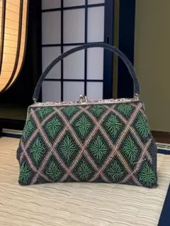も*か様 昭和レトロ ハンドメイド　和装　洋装　がま口 ビーズハンドバッグ