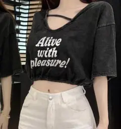 SHEIN クロップドTシャツ ブラックSサイズ