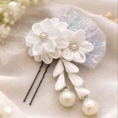 つまみ細工 髪飾り 白 成人式 卒業式 七五三【No.7】