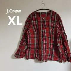 J.Crew 【XL】チェック柄シャツ 赤　ブラウス　金ボタン　チェックトップス