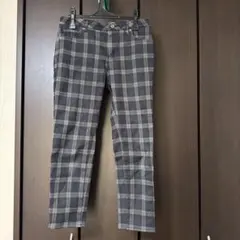 裏起毛 グレー系チェック スリムフィットパンツ
