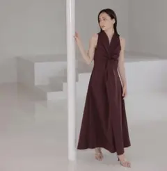 anuans ツイストギャザーワンピース　バーガンディ　XS