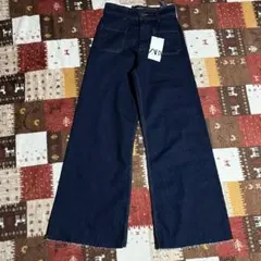 (新品)ZARAの裾切りっぱなしワイドデニムパンツ 34インチ
