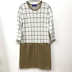 BLUE LABEL 白　ベージュ　チェック柄　ワンピース 38