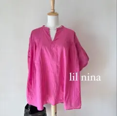 【極美品】Lil nina　袖ギャザーブラウス　インド綿　ゆったりサイズ　ピンクのサムネイル