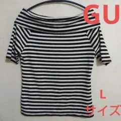 【GU】半袖 Tシャツ オフショルダー ボーダー Lサイズのサムネイル