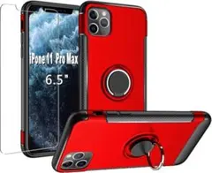 iPhone 11 Pro Max ケース　赤　360度回転 強化ガラス