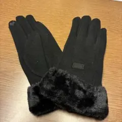 ファー付きブラック手袋　スマホ対応？