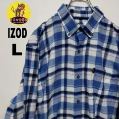 usa古着 IZOD ネルシャツ　L　ブルー ホワイトチェック