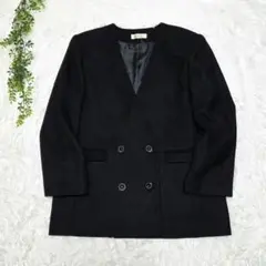 ラフェール　ノーカラーコート　ダブルブレスト　ウール　大きいサイズ　日本製　黒