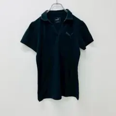 【a0516】PUMA スキッパーシャツ 半袖 ロゴプリント M ブラック