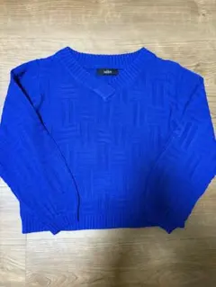 【美品】salire 青 Vネック ニットセーター 長袖 Mサイズ