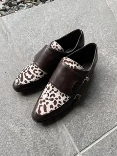 RANDA LLサイズ　ブラウン ヒョウ柄 ダブルモンクシューズ