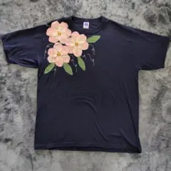 ​USA製 ラッセルアスレチック Tシャツ L ネイビー 花柄 立体刺繍 レトロ