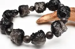 シルバーオブシディアン　16x15(丸玉8.5)mm　獅子舞 天然石ブレスレット