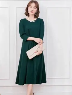 DRESS PLUS フレアロング丈 結婚式 ワンピース ダークグリーンXXXL