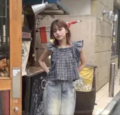 【GRL 】ギンガムチェックフリルトップス ❣️ レディースTシャツ　美品