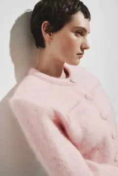 h&mモヘアブレンド ショルダーパッドカーディガン ライトピンク S