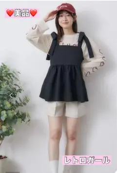 ♡美品♡レトロガール 肩リボンジャガードビスチェ【F】のサムネイル