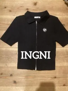 INGNI ブラック ニットポロシャツ ショート丈　　半袖　ダブルジップ